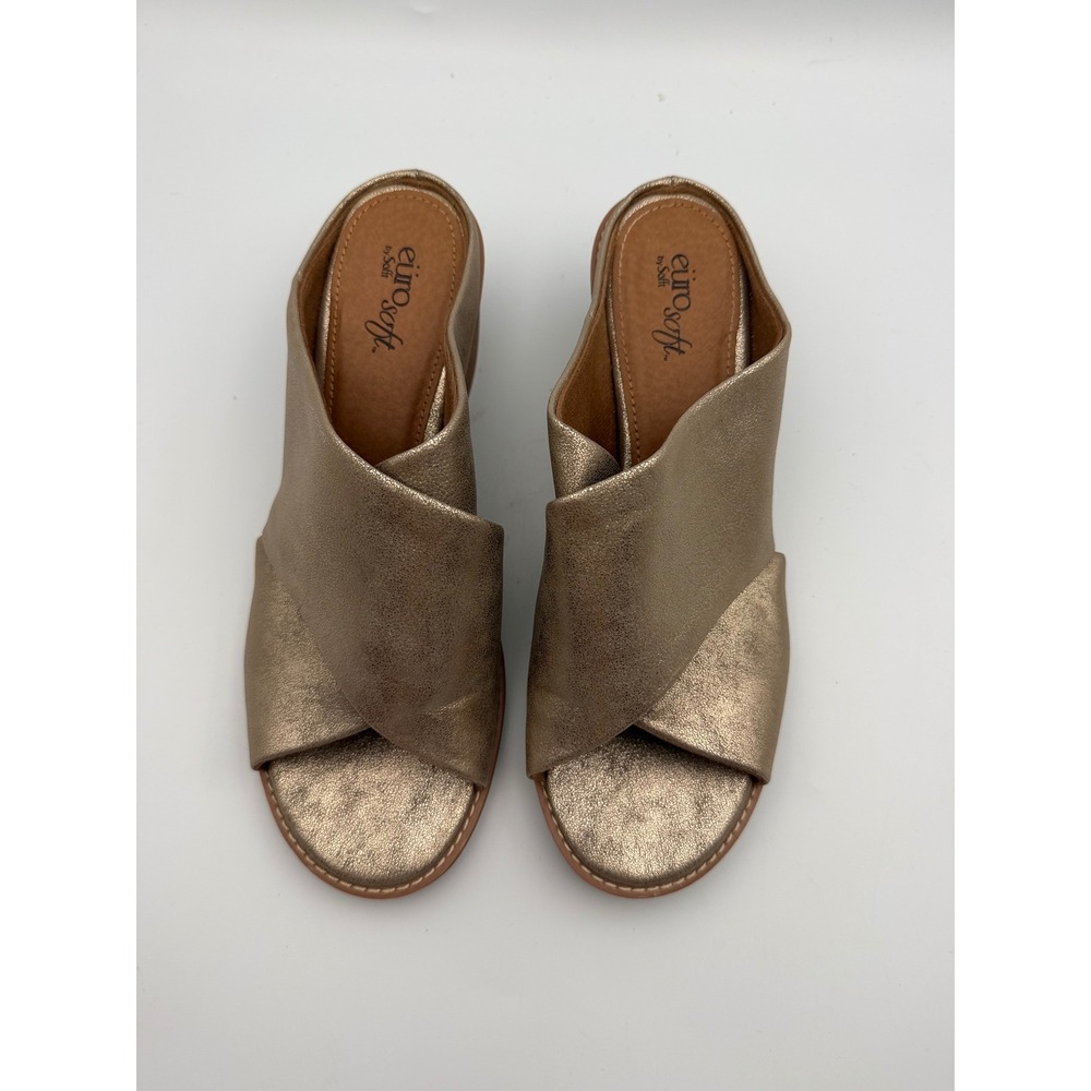 Eurosoft by Sofft Cidney Metallic Bronze Gold Crisscross Block Heel Sandals 9M